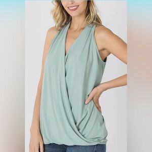 NEW Zenana Sage Green Surplice Tank Small